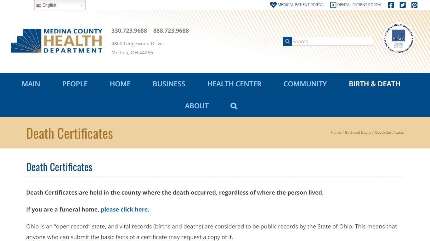 Death Certificates | Medina County Health Department